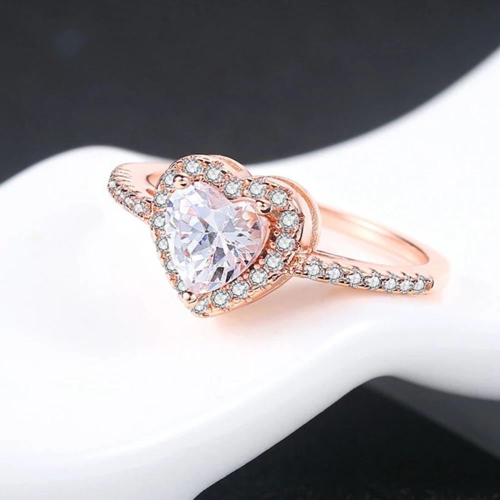 Heart ring rose gold cubic zirconia stone love jewelry - Picture 4 of 6